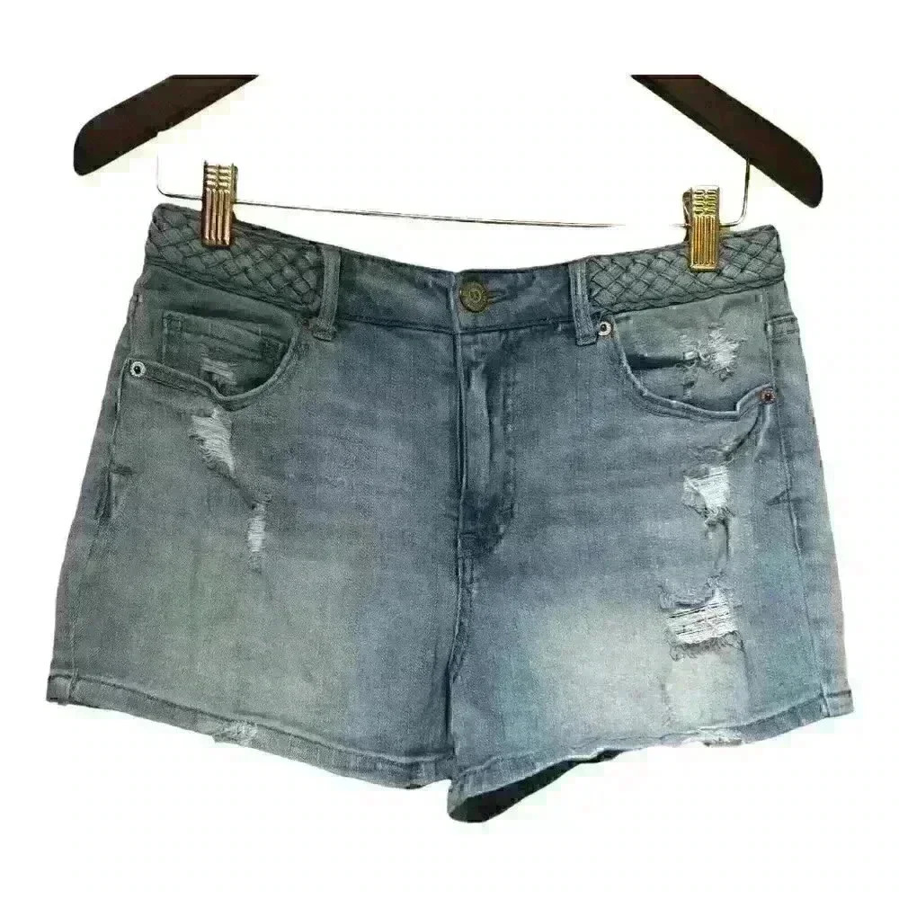 Bethany Mota Shorts  Distressed Braided High Waisted Shorty